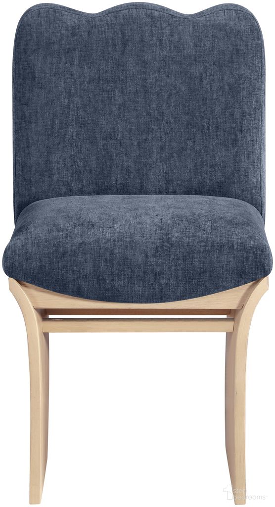 Shaw Chenille Fabric Upholstered Dining Chair In Navy and Natural