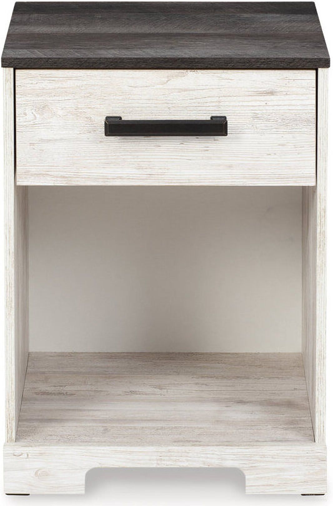 The appearance of Shawburn Nightstand In White Wash And Charcoal Gray designed by Signature Design by Ashley in the transitional interior design. This white wash/charcoal gray piece of furniture was selected by 1StopBedrooms from Shawburn Collection to add a touch of cosiness and style into your home. Sku: EB4121-191. Material: Wood.