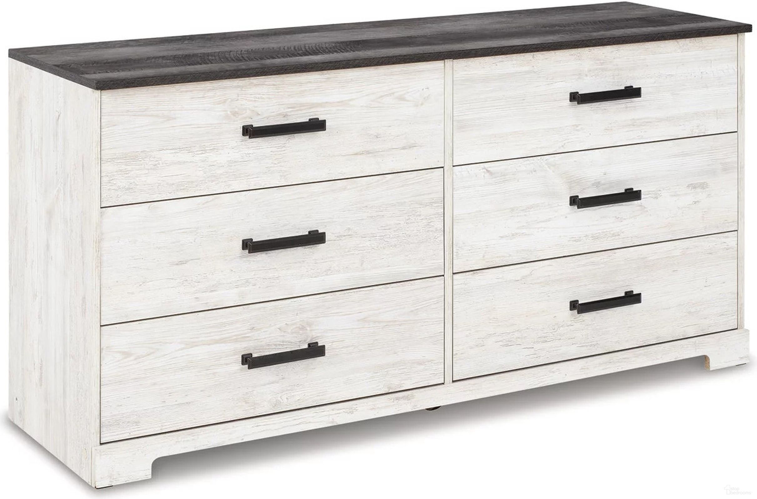 The appearance of Shawburn Dresser In White Wash/Charcoal Gray designed by Signature Design by Ashley in the transitional interior design. This white wash/charcoal gray piece of furniture was selected by 1StopBedrooms from Shawburn Collection to add a touch of cosiness and style into your home. Sku: EB4121-131. Material: Wood.