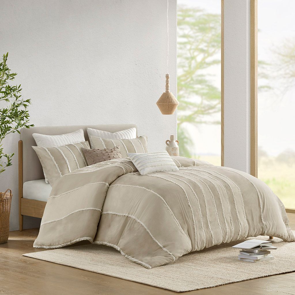 The appearance of Shay 3 Piece Striped Cotton Duvet Full/Queen Cover Set In Taupe designed by Olliix in the modern / contemporary interior design. This taupe piece of furniture was selected by 1StopBedrooms from Shay Collection to add a touch of cosiness and style into your home. Sku: II12-1326. Bed Size: Full. Material: Cotton.