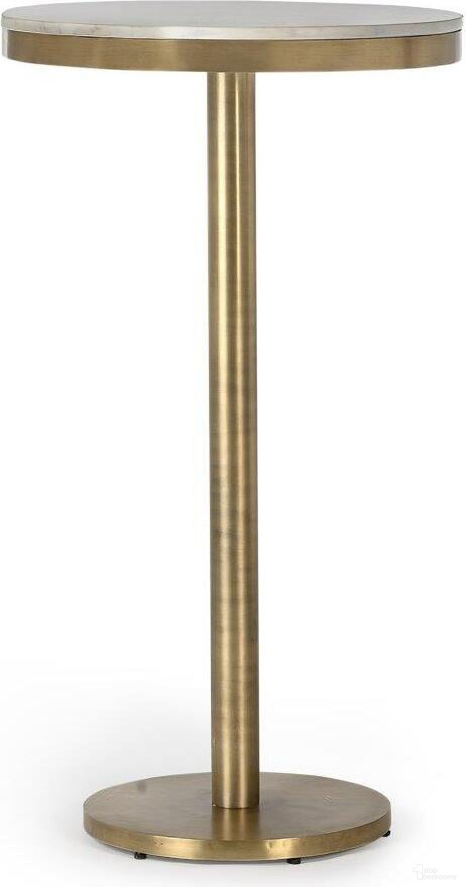 The appearance of Shay Pub Table In Antique Brass designed by Union Home Furniture in the modern / contemporary interior design. This antique brass piece of furniture was selected by 1StopBedrooms from Shay Collection to add a touch of cosiness and style into your home. Sku: DIN00115. Table Top Shape: Round. Material: Steel.