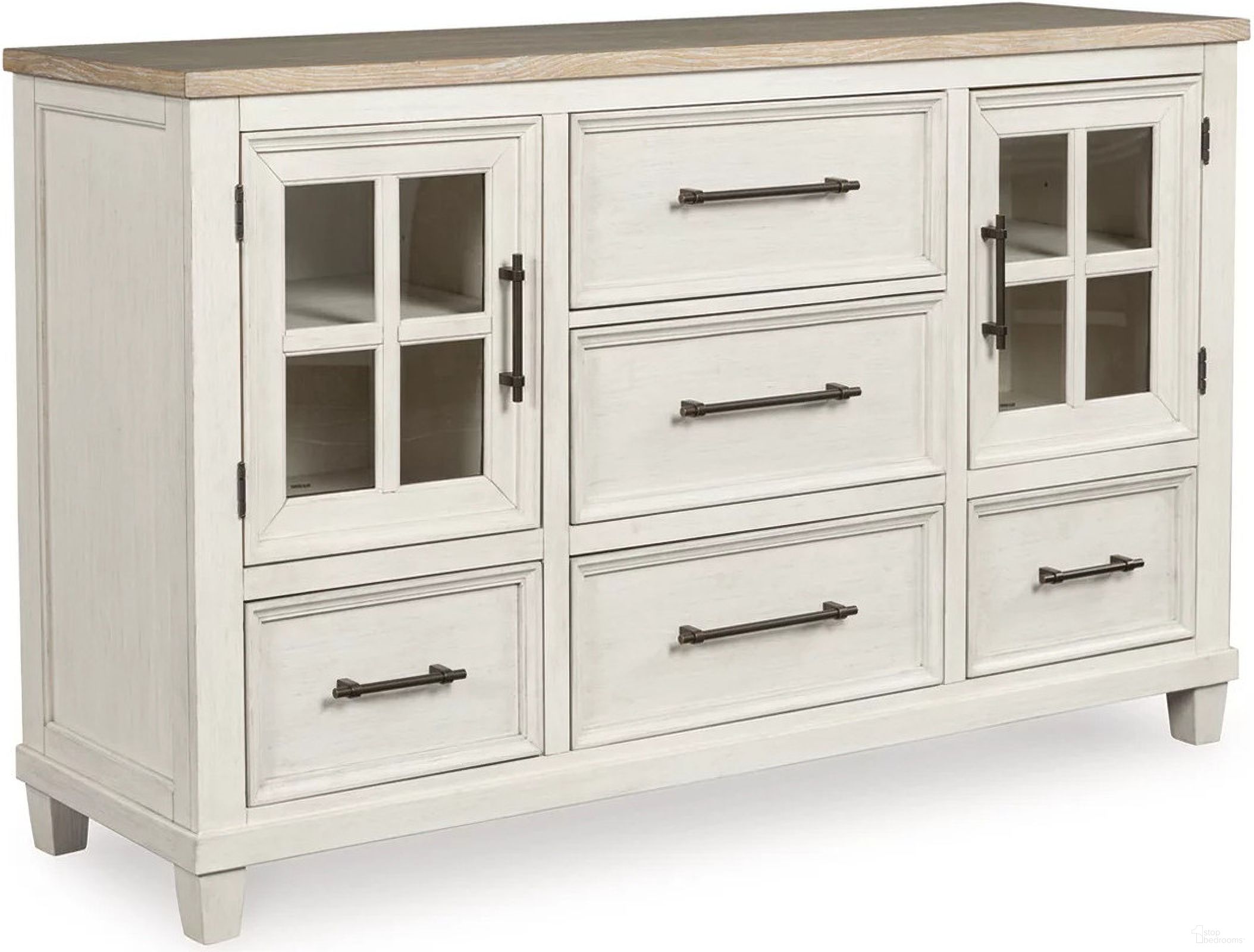 The appearance of Shaybrock Dresser In White and Brown designed by Signature Design by Ashley in the transitional interior design. This antique white/brown piece of furniture was selected by 1StopBedrooms from Shaybrock Collection to add a touch of cosiness and style into your home. Sku: B683-31. Material: Wood.