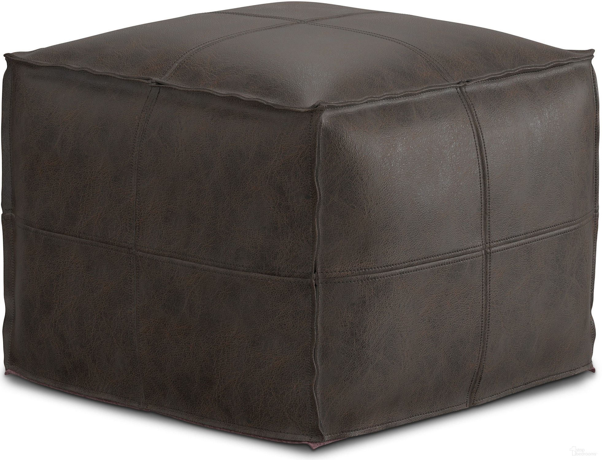 Sheffield Leather Square Pouf In Distressed Dark Brown