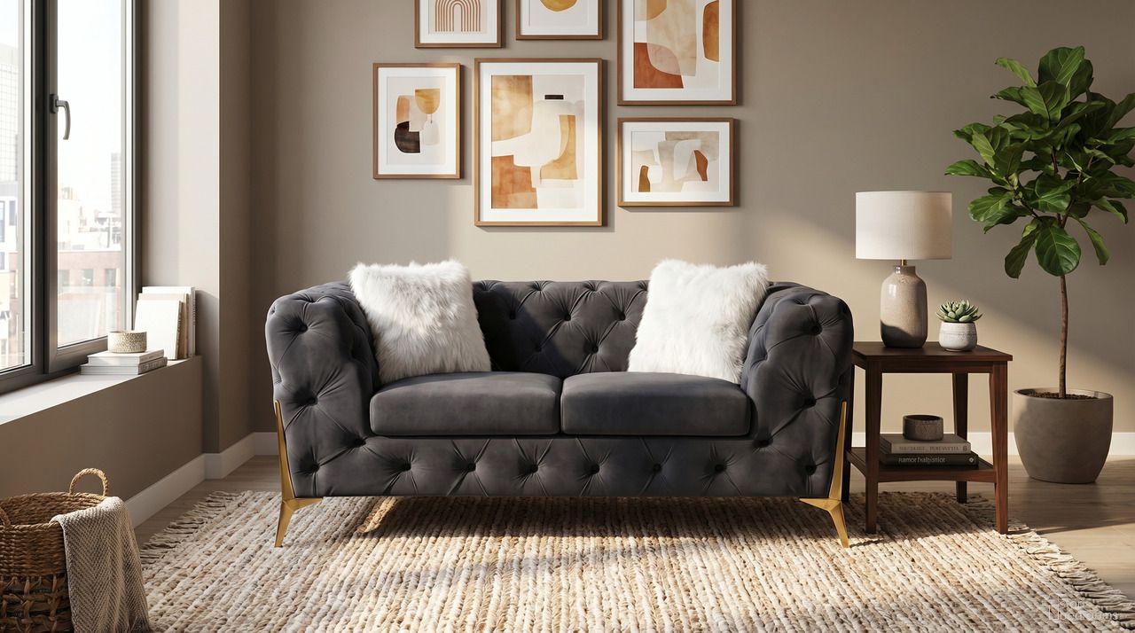 The appearance of Sheila Dark Grey Velvet Loveseat designed by Premier Home in the modern / contemporary interior design. This grey piece of furniture was selected by 1StopBedrooms from Sheila Collection to add a touch of cosiness and style into your home. Sku: FS361-GR-LO. Material: Velvet.