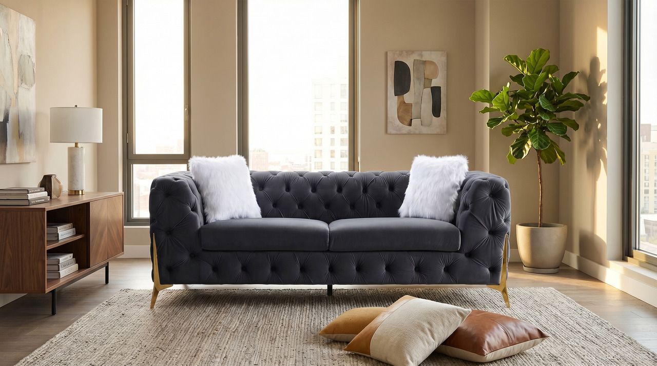 Sheila Dark Grey Velvet Sofa