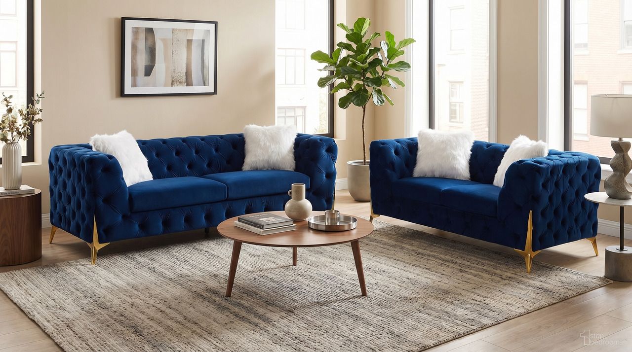 The appearance of Sheila Navy Velvet Living Room Set designed by Premier Home in the modern / contemporary interior design. This navy piece of furniture was selected by 1StopBedrooms from Sheila Collection to add a touch of cosiness and style into your home. Sku: FS361-NA-LO;FS361-NA-SO. Material: Velvet.