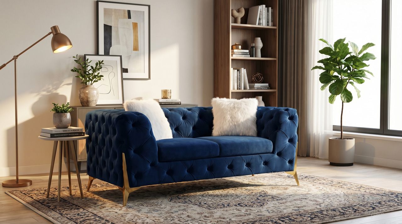 The appearance of Sheila Navy Velvet Loveseat designed by Premier Home in the modern / contemporary interior design. This navy piece of furniture was selected by 1StopBedrooms from Sheila Collection to add a touch of cosiness and style into your home. Sku: FS361-NA-LO. Material: Velvet.
