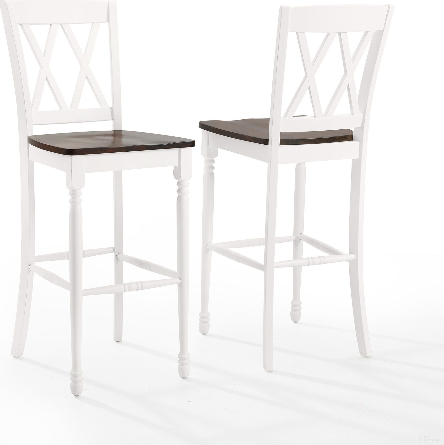The appearance of Shelby 2-Piece Barstool Set In Distressed White designed by Crosley Brands in the traditional interior design. This distressed white piece of furniture  was selected by 1StopBedrooms from Shelby Collection to add a touch of cosiness and style into your home. Sku: CF501030-WH. Material: Rubberwood.