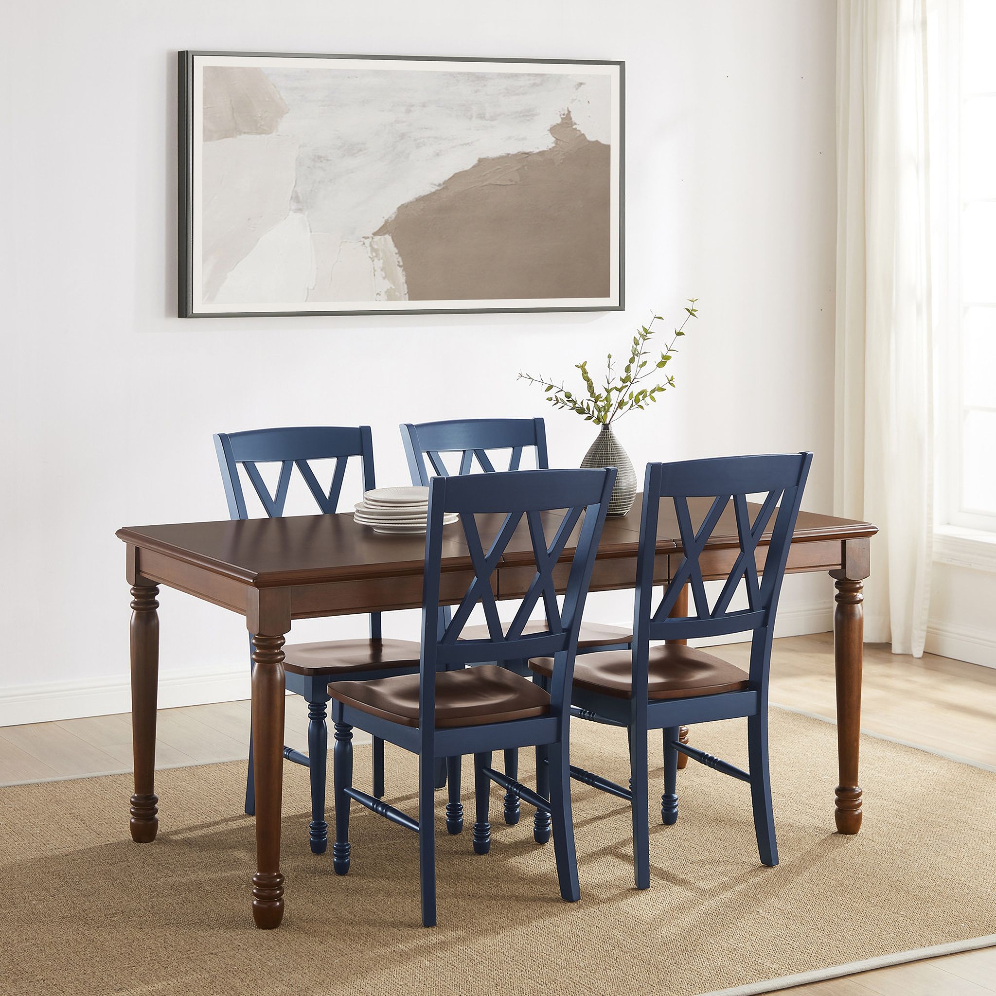 Shelby 5 Piece Dining Table Set for 4 In Navy and Dark Cherry