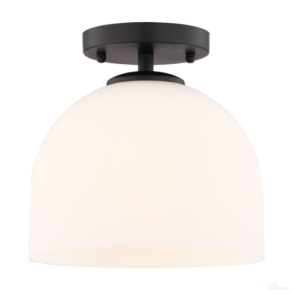 The appearance of Shelby 9.25 Inch 1 Light Semi-Flush Mount In Matte Black designed by Vaxcel in the transitional interior design. This matte black piece of furniture  was selected by 1StopBedrooms from Shelby Collection to add a touch of cosiness and style into your home. Sku: C0346. Material: Steel.