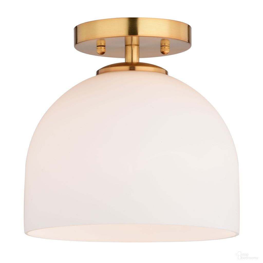 The appearance of Shelby 9.25 Inch 1 Light Semi-Flush Mount In Natural Brass designed by Vaxcel in the transitional interior design. This natural brass piece of furniture was selected by 1StopBedrooms from Shelby Collection to add a touch of cosiness and style into your home. Sku: C0314. Material: Metal.