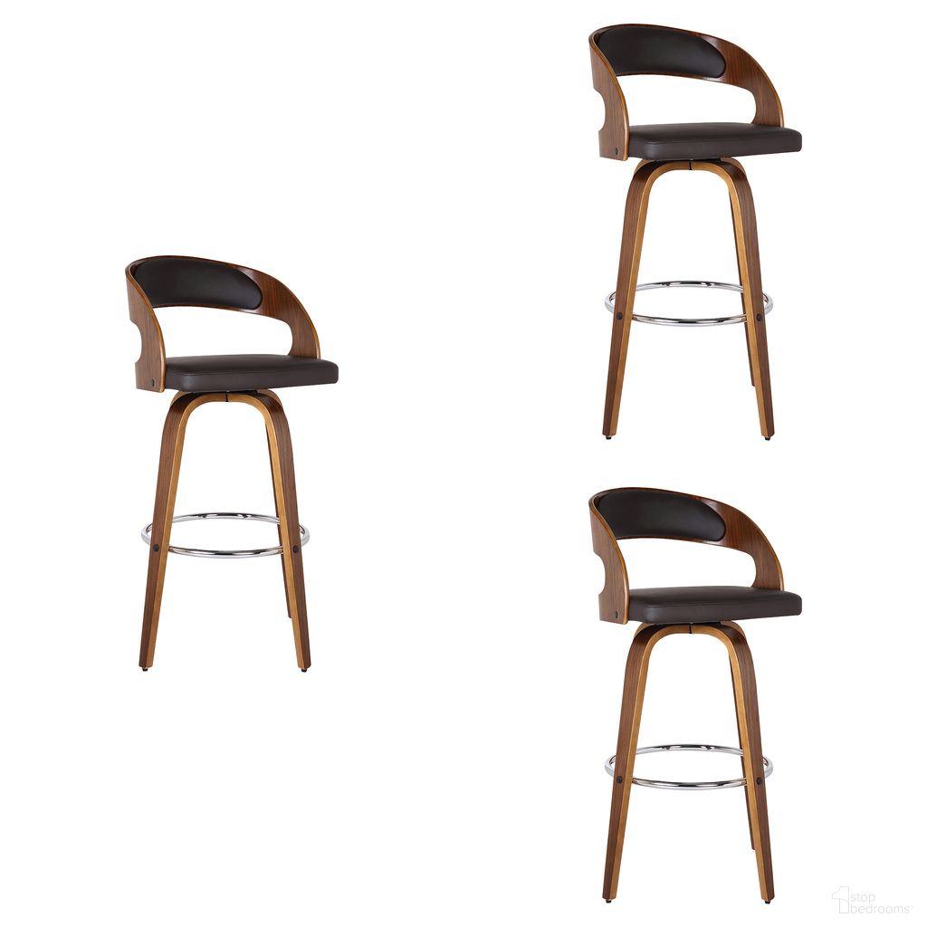 The appearance of Shelly 26 Inch Counter Height Swivel Bar Stool Set of 3 In Brown and Walnut designed by Armen Living in the transitional interior design. This brown and walnut piece of furniture  was selected by 1StopBedrooms from Shelly Collection to add a touch of cosiness and style into your home. Sku: LCSHBABRWA26;LCSHBABRWA26;LCSHBABRWA26. Material: Faux Leather.