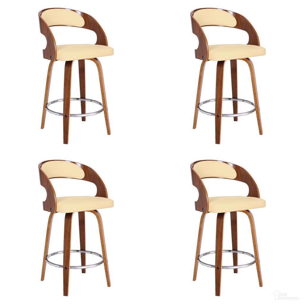 The appearance of Shelly 26 Inch Counter Height Swivel Bar Stool Set of 4 In Cream and Walnut designed by Armen Living in the transitional interior design. This cream/walnut piece of furniture was selected by 1StopBedrooms from Shelly Collection to add a touch of cosiness and style into your home. Sku: LCSHBACRWA26;LCSHBACRWA26;LCSHBACRWA26;LCSHBACRWA26. Material: Steel.