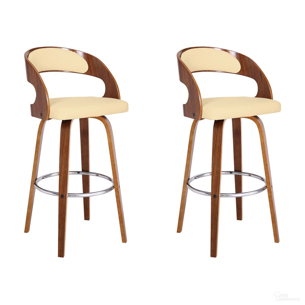 Shelly 30 Inch Bar Height Swivel Bar Stool Set of 2 In Cream and Walnut