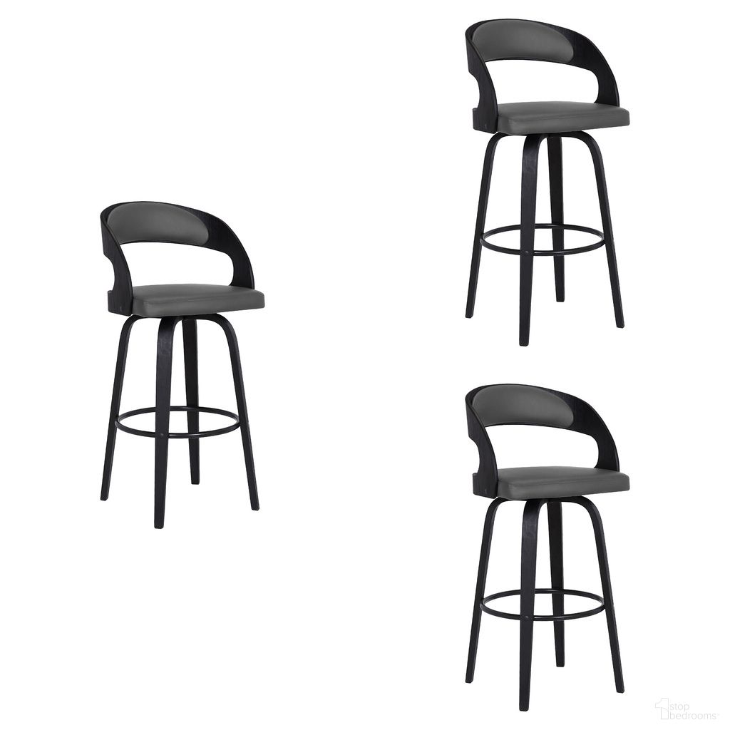 The appearance of Shelly 30 Inch Bar Height Swivel Bar Stool Set of 3 In Gray and Black designed by Armen Living in the transitional interior design. This gray and black piece of furniture  was selected by 1StopBedrooms from Shelly Collection to add a touch of cosiness and style into your home. Sku: LCSHBAGRBL30;LCSHBAGRBL30;LCSHBAGRBL30. Material: Steel.