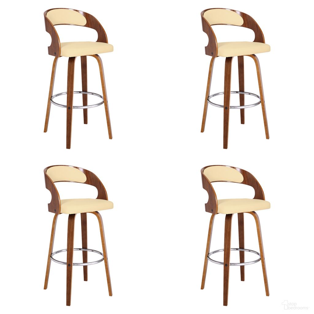 Shelly 30 Inch Bar Height Swivel Bar Stool Set of 4 In Cream and Walnut