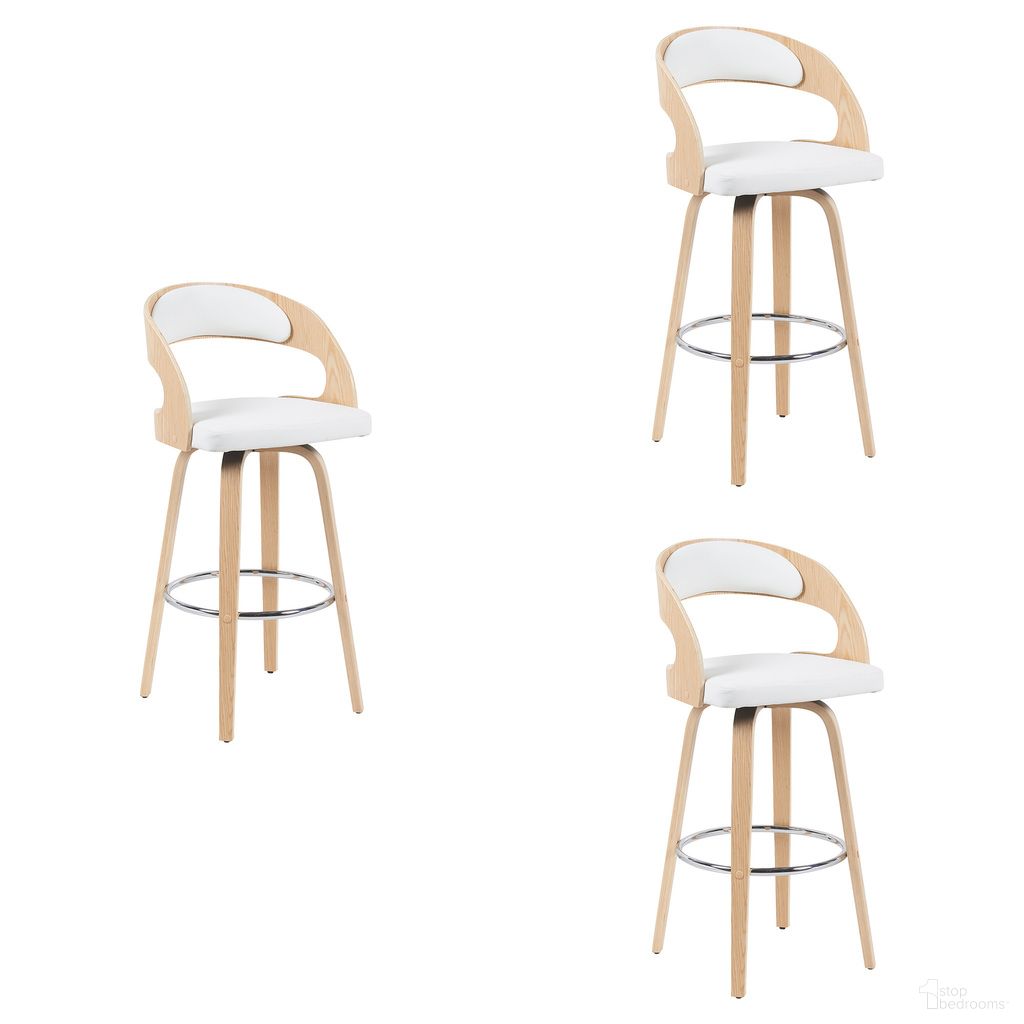 Shelly Bar Height Swivel Stool Set of 3 In Patterned Oak and White