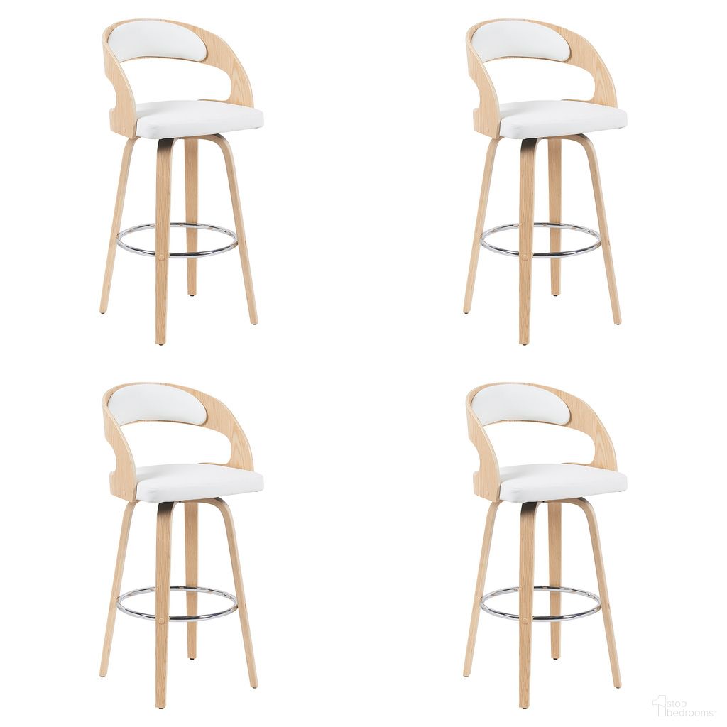 Shelly Bar Height Swivel Stool Set of 4 In Patterned Oak and White