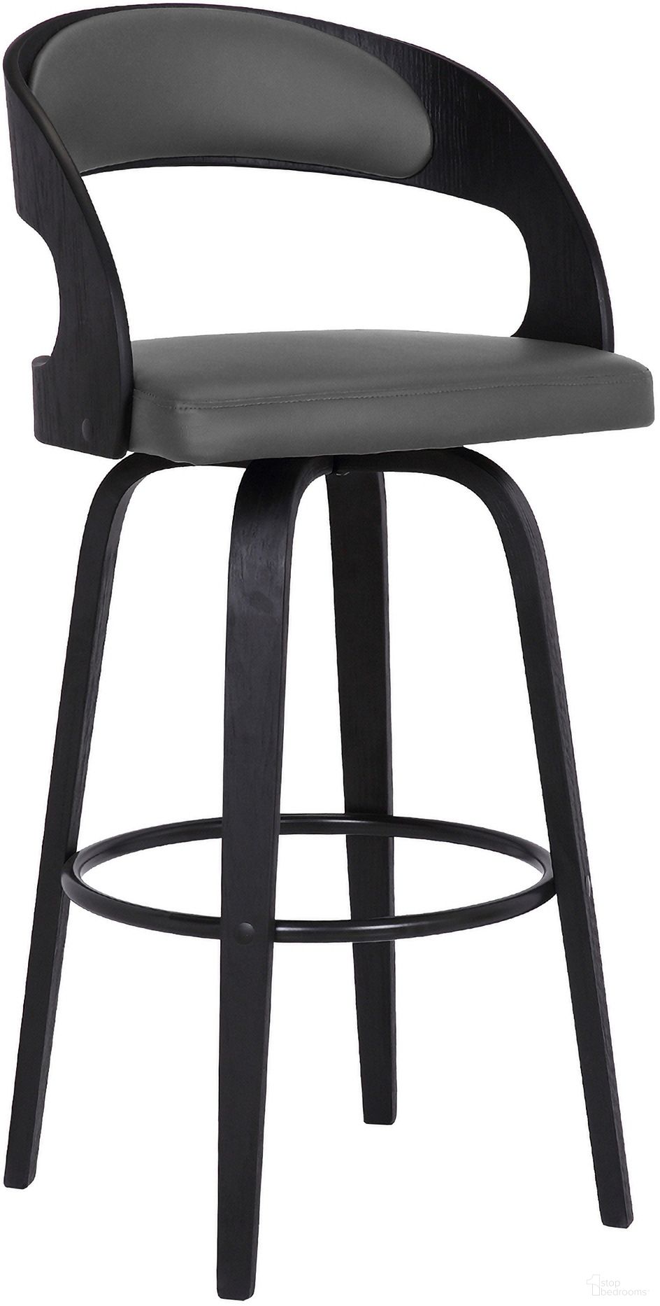 Shelly 26 Inch Counter Height Swivel Gray Faux Leather and Black Wood Bar Stool