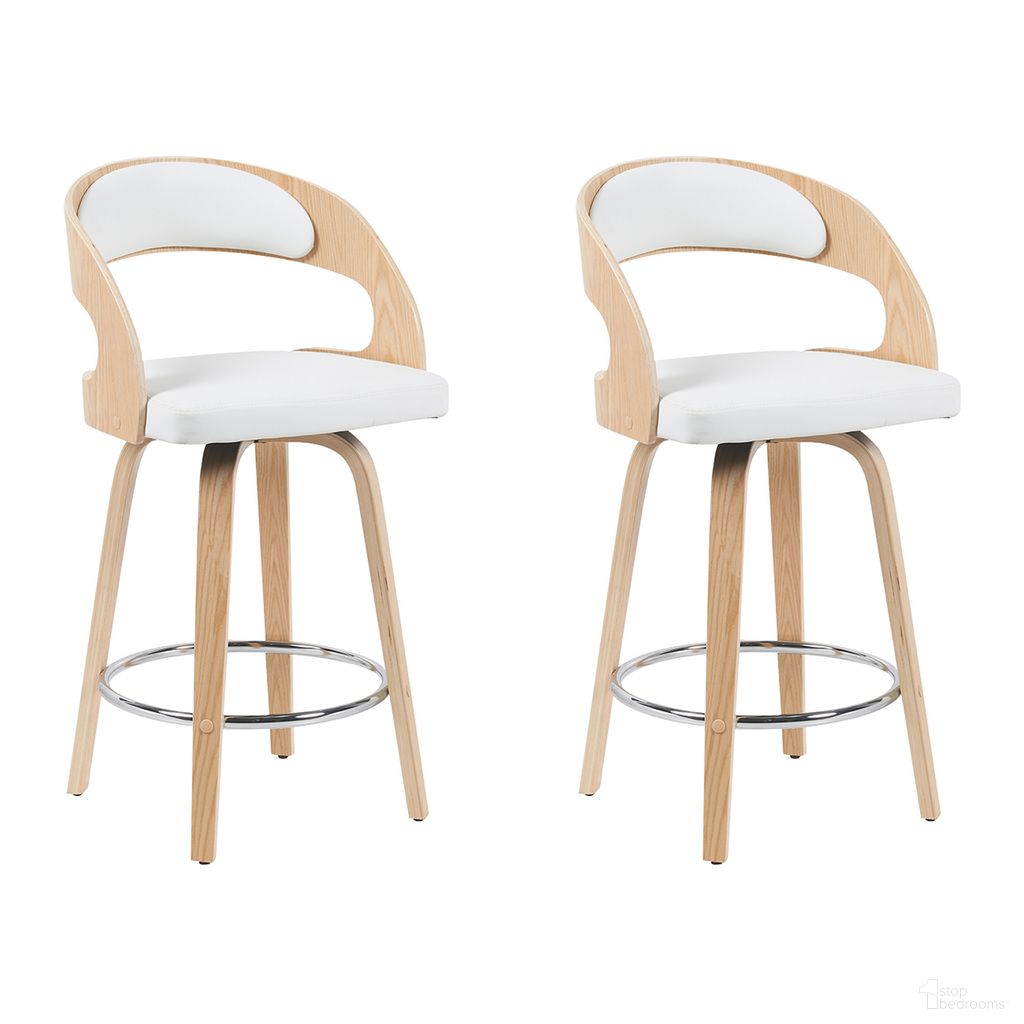 The appearance of Shelly Counter Height Swivel Bar Stool Set of 2 In Patterned Oak and White designed by Armen Living in the modern / contemporary interior design. This patterned oak and white piece of furniture  was selected by 1StopBedrooms from Shelly Collection to add a touch of cosiness and style into your home. Sku: LCSHBAWHPO26;LCSHBAWHPO26. Material: Faux Leather.