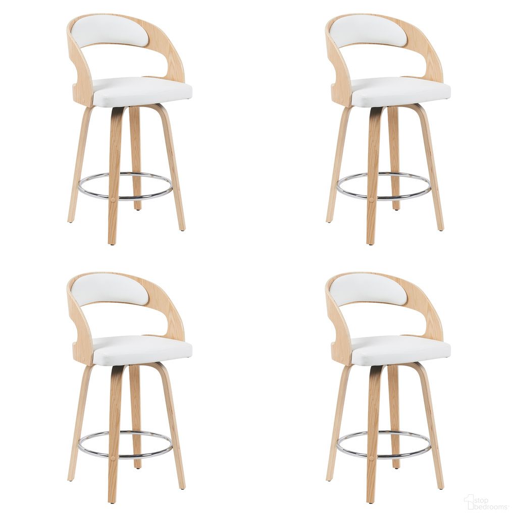 The appearance of Shelly Counter Height Swivel Bar Stool Set of 4 In Patterned Oak and White designed by Armen Living in the modern / contemporary interior design. This patterned oak and white piece of furniture was selected by 1StopBedrooms from Shelly Collection to add a touch of cosiness and style into your home. Sku: LCSHBAWHPO26;LCSHBAWHPO26;LCSHBAWHPO26;LCSHBAWHPO26. Material: Faux Leather.