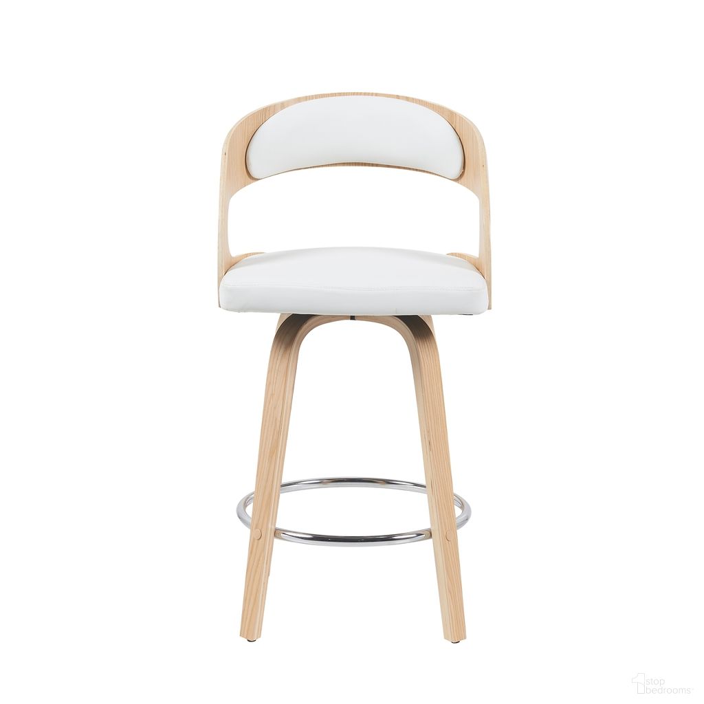 The appearance of Shelly Counter Height Swivel Barstool with Faux Leather Upholstered Seat In White and Oak designed by Armen Living in the modern / contemporary interior design. This white and oak piece of furniture was selected by 1StopBedrooms from Shelly Collection to add a touch of cosiness and style into your home. Sku: LCSHBAWHPO26. Material: Faux Leather.