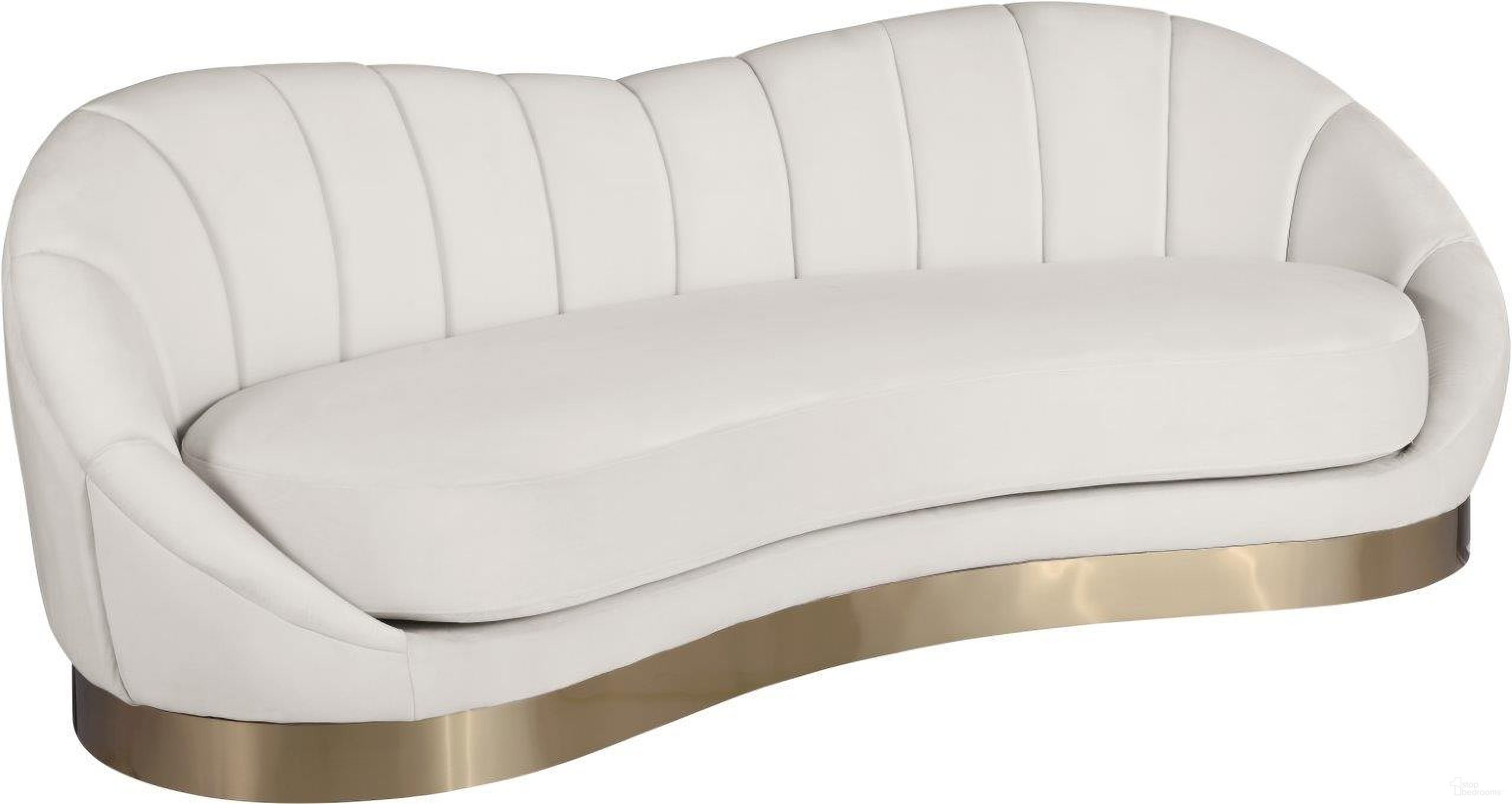The appearance of Shelly Velvet Sofa In Cream designed by Meridian in the modern / contemporary interior design. This cream velvet piece of furniture  was selected by 1StopBedrooms from Shelly Collection to add a touch of cosiness and style into your home. Sku: 623Cream-S. Material: Velvet.
