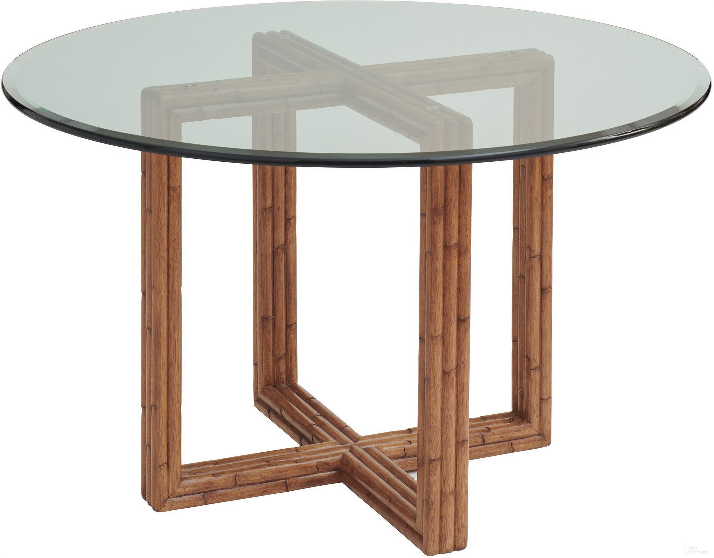 The appearance of Palm Desert Sheridan Glass Top Dining Table In Sonoran 01-0575-870-48C designed by Tommy Bahama in the transitional interior design. This sonoran piece of furniture was selected by 1StopBedrooms from Palm Desert Collection to add a touch of cosiness and style into your home. Sku: 575-870-48C. Table Base Style: Pedestal. Table Top Shape: Round. Material: Glass. Size: 48".