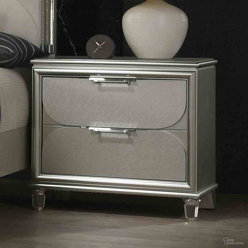 The appearance of Sheridan Nightstand In Silver designed by Furniture of America in the modern / contemporary interior design. This silver piece of furniture  was selected by 1StopBedrooms from Sheridan Collection to add a touch of cosiness and style into your home. Sku: FM72080SV-N. Material: Solid Rubberwood.