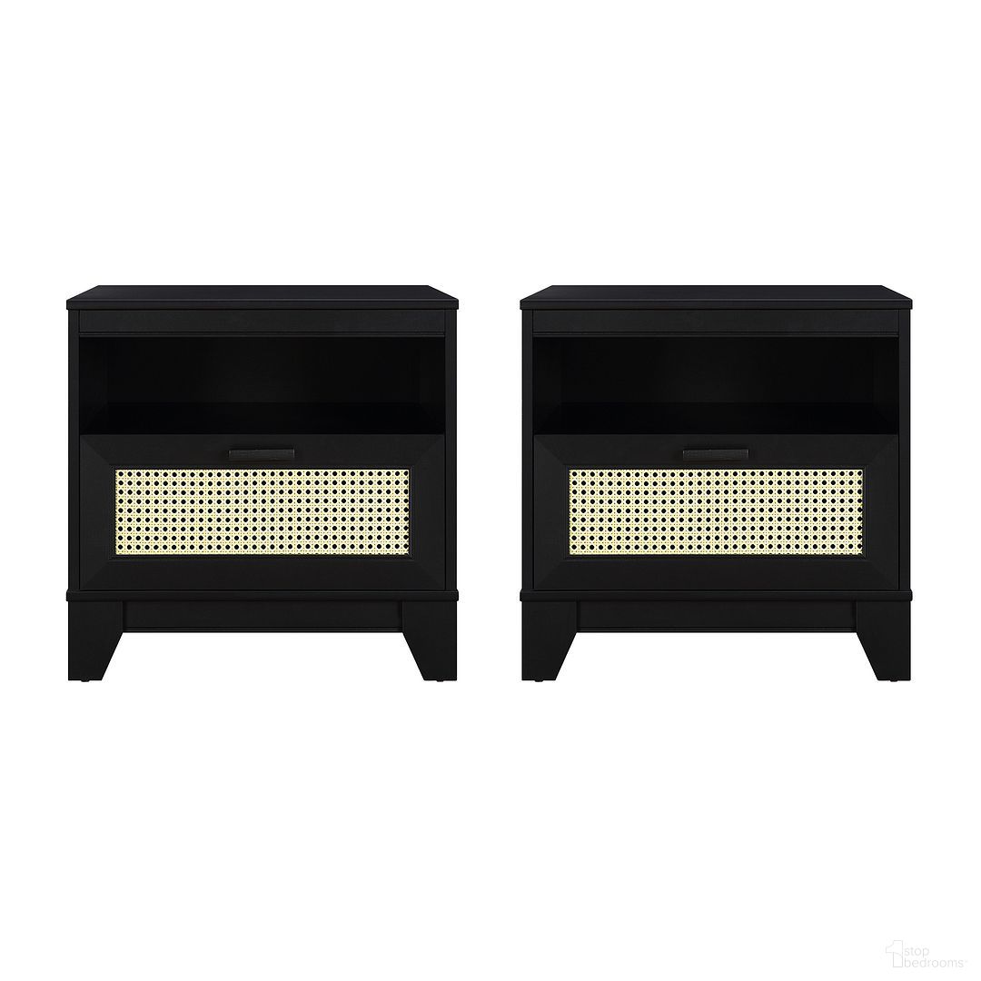 The appearance of Sheridan Nightstand Set of 2 In Black designed by Manhattan Comfort in the transitional interior design. This black piece of furniture  was selected by 1StopBedrooms from Sheridan Collection to add a touch of cosiness and style into your home. Sku: NS-5GLF-BK;NS-5GLF-BK. Material: MDF.