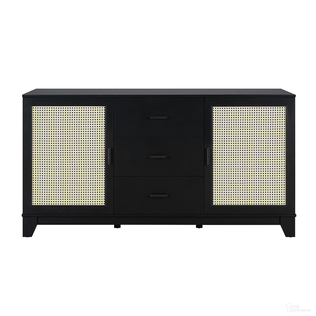 The appearance of Sheridan Sideboard Cabinet In Black designed by Manhattan Comfort in the transitional interior design. This black piece of furniture was selected by 1StopBedrooms from Sheridan Collection to add a touch of cosiness and style into your home. Sku: SB-4GLF-BK. Material: MDF.