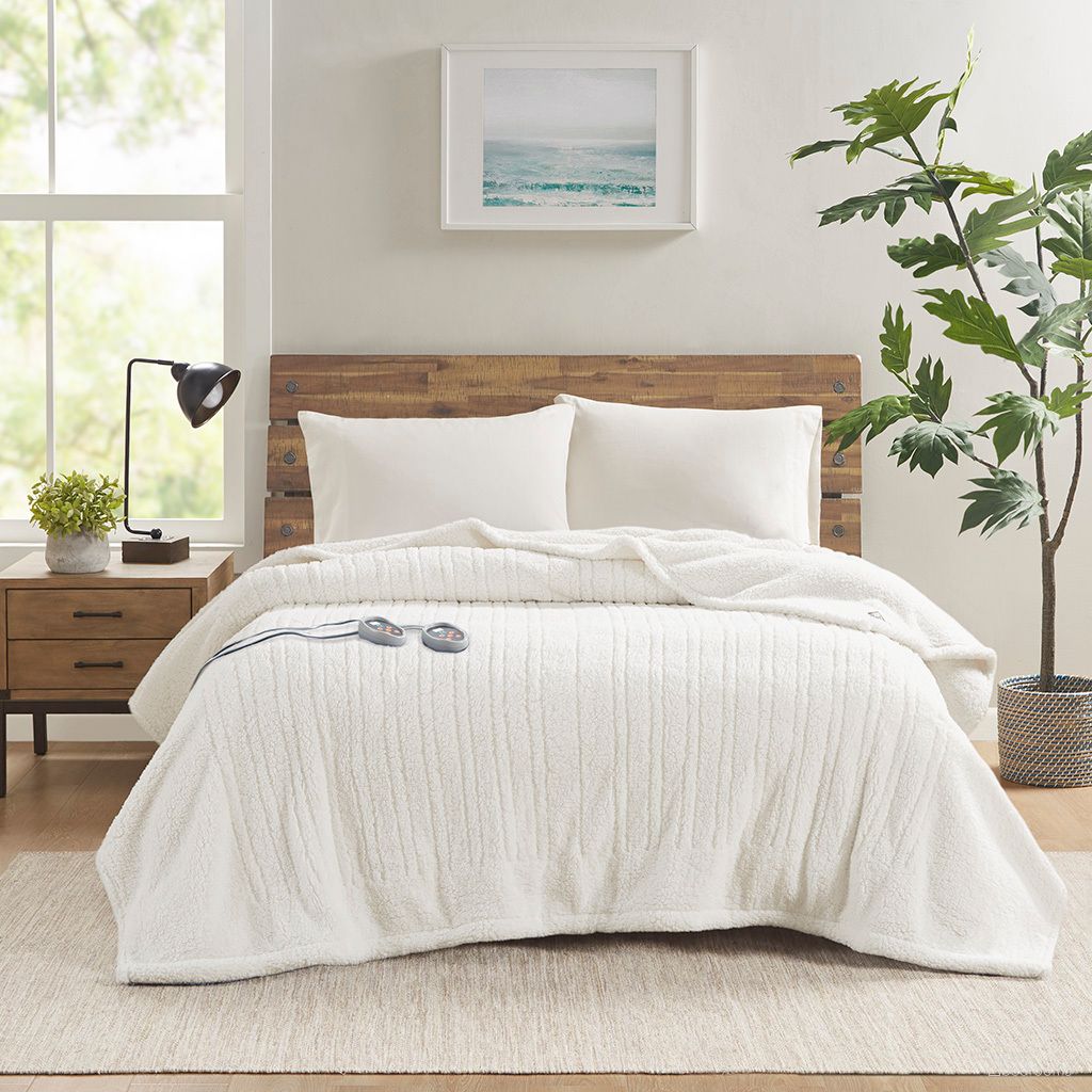 Sherpa Heated Twin Blanket In Ivory