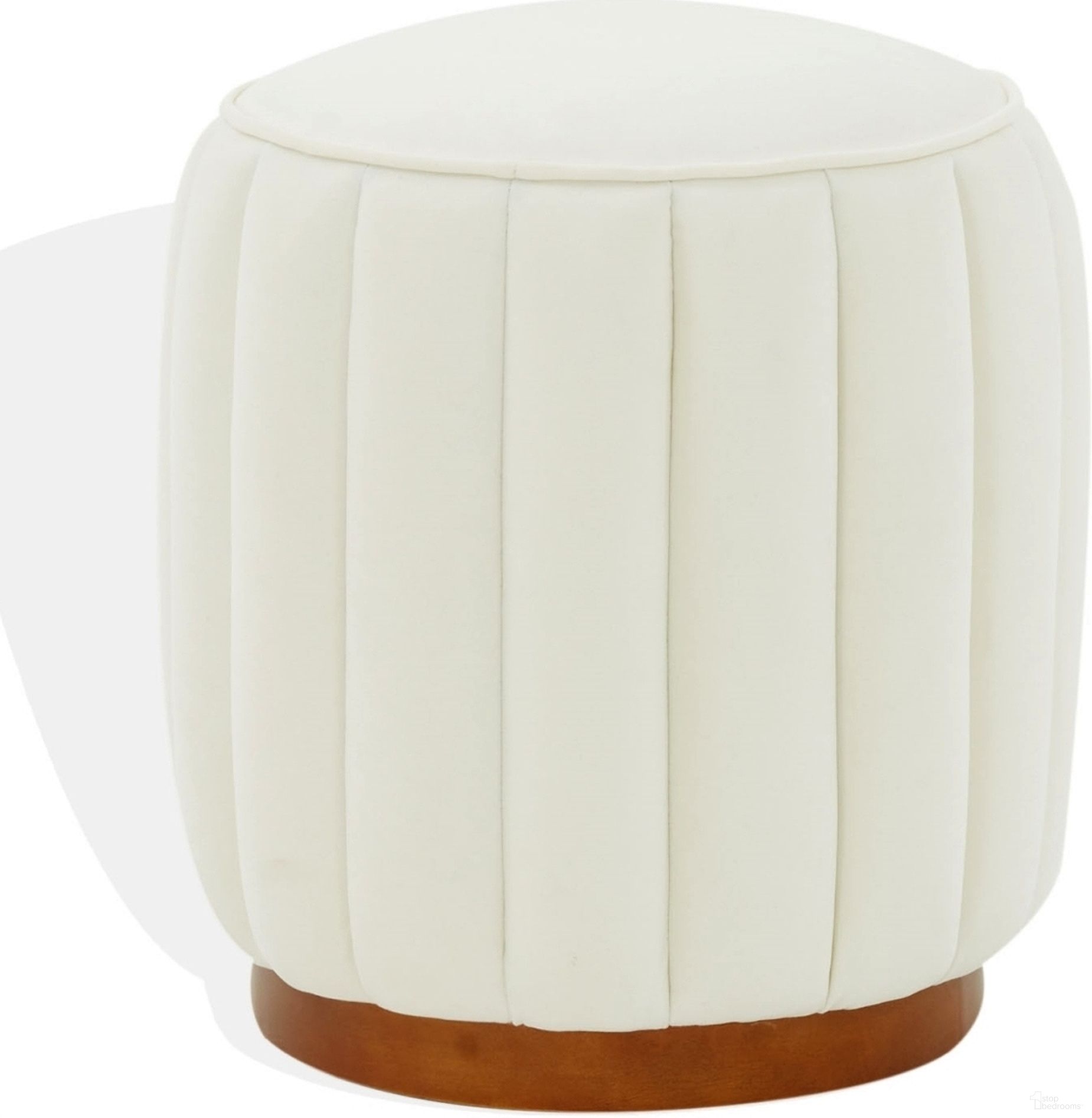 The appearance of Sherrie Rund Tufted Ottoman In Ivory and Walnut designed by Safavieh Couture in the modern / contemporary interior design. This ivory and walnut piece of furniture  was selected by 1StopBedrooms from Sherrie Collection to add a touch of cosiness and style into your home. Sku: SFV4834A. Material: Plywood.
