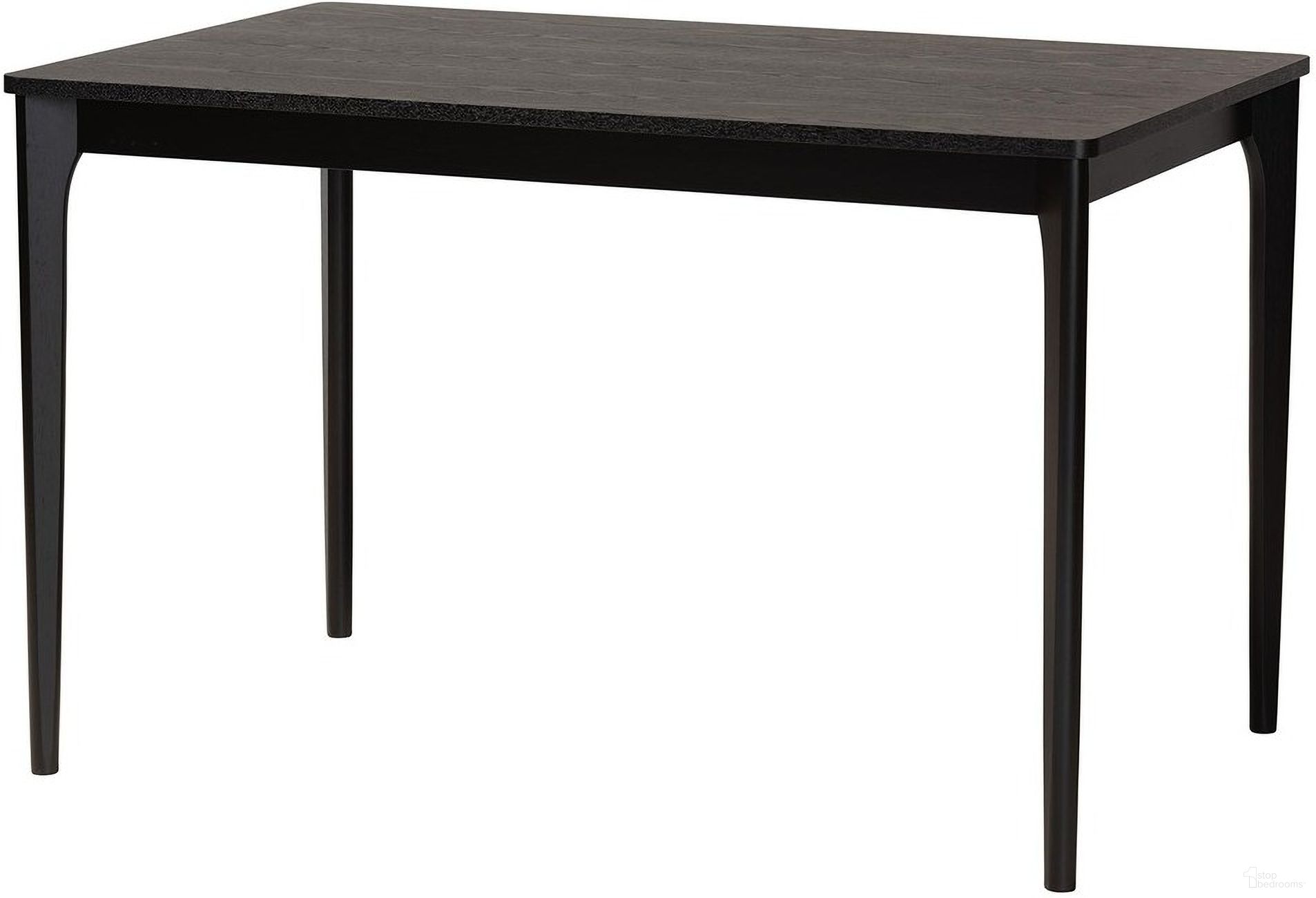 The appearance of Sherwin Wood Dining Table In Black designed by Baxton Studio in the transitional interior design. This black piece of furniture  was selected by 1StopBedrooms from Sherwin Collection to add a touch of cosiness and style into your home. Sku: Sherwin-Black-DT. Table Base Style: Legs. Table Top Shape: Rectangular. Material: Rubberwood. Size: 30" x 47".