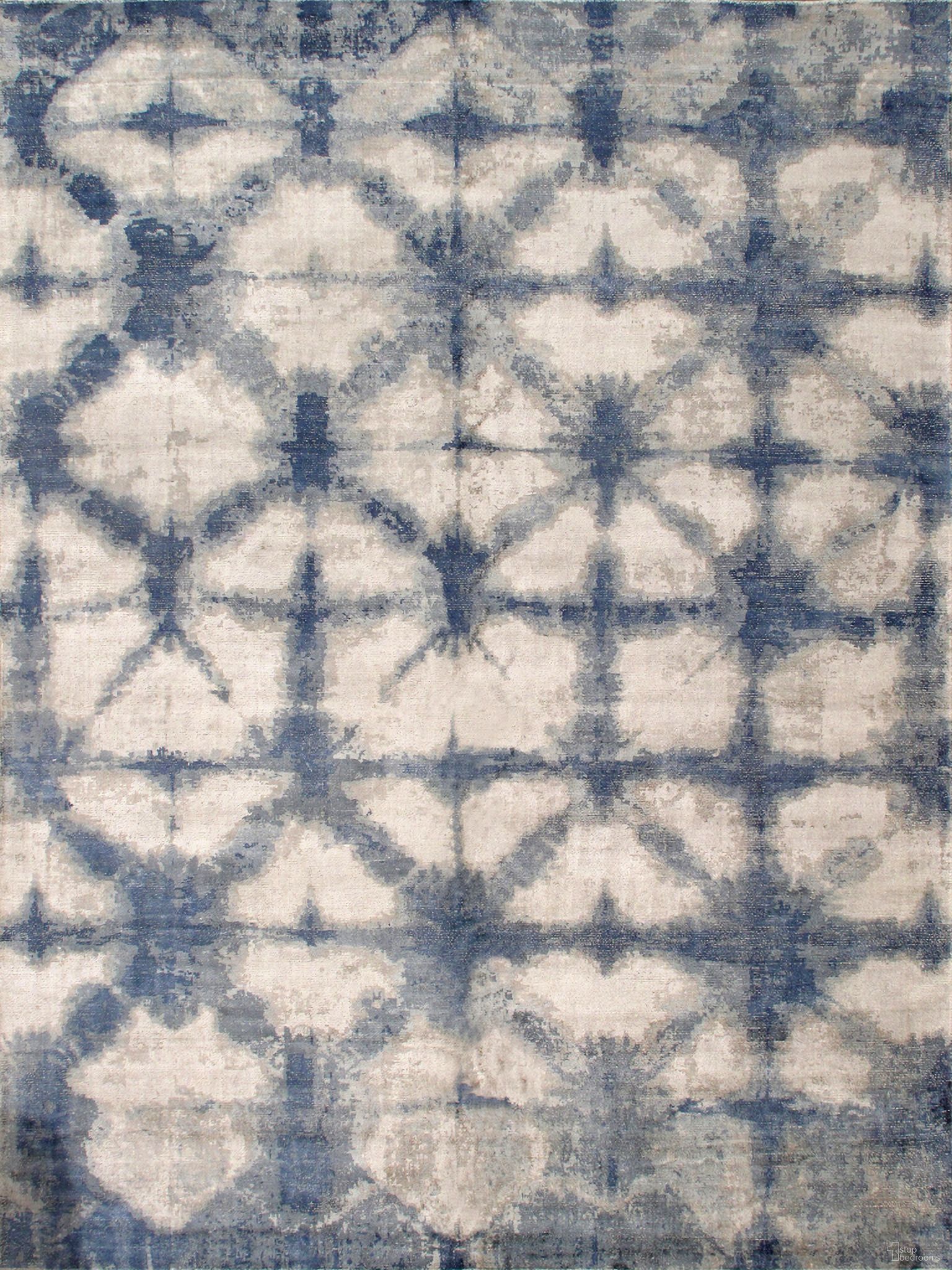 Shibori Collection Hand-Loomed Bsilk and Wool Area Rug- 8' x 10' In Silver and Blue