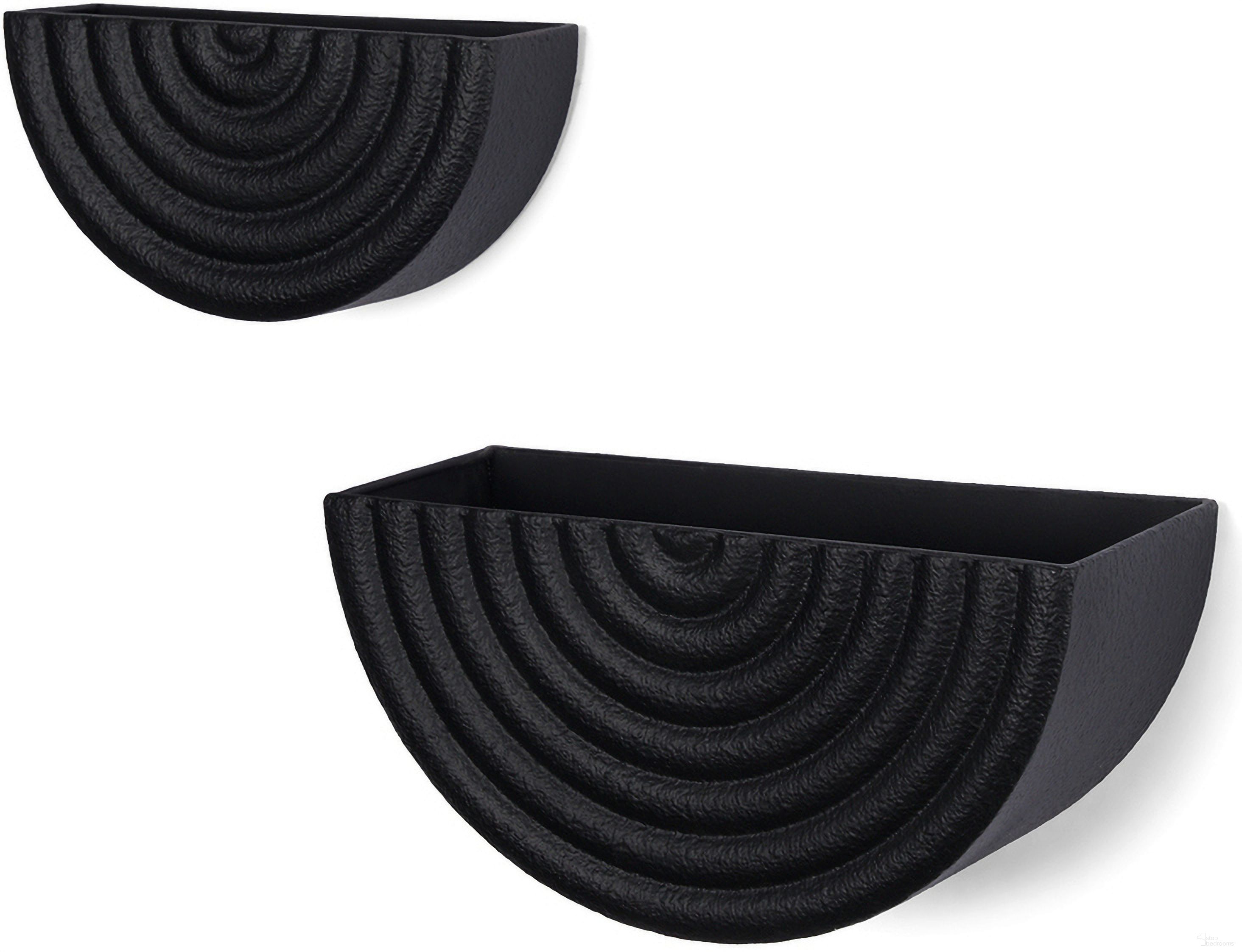 The appearance of Shilo Wall Planter Set of 2 In Black designed by Mercana in the modern / contemporary interior design. This black piece of furniture  was selected by 1StopBedrooms from Shilo Collection to add a touch of cosiness and style into your home. Sku: 70532. Material: Metal.