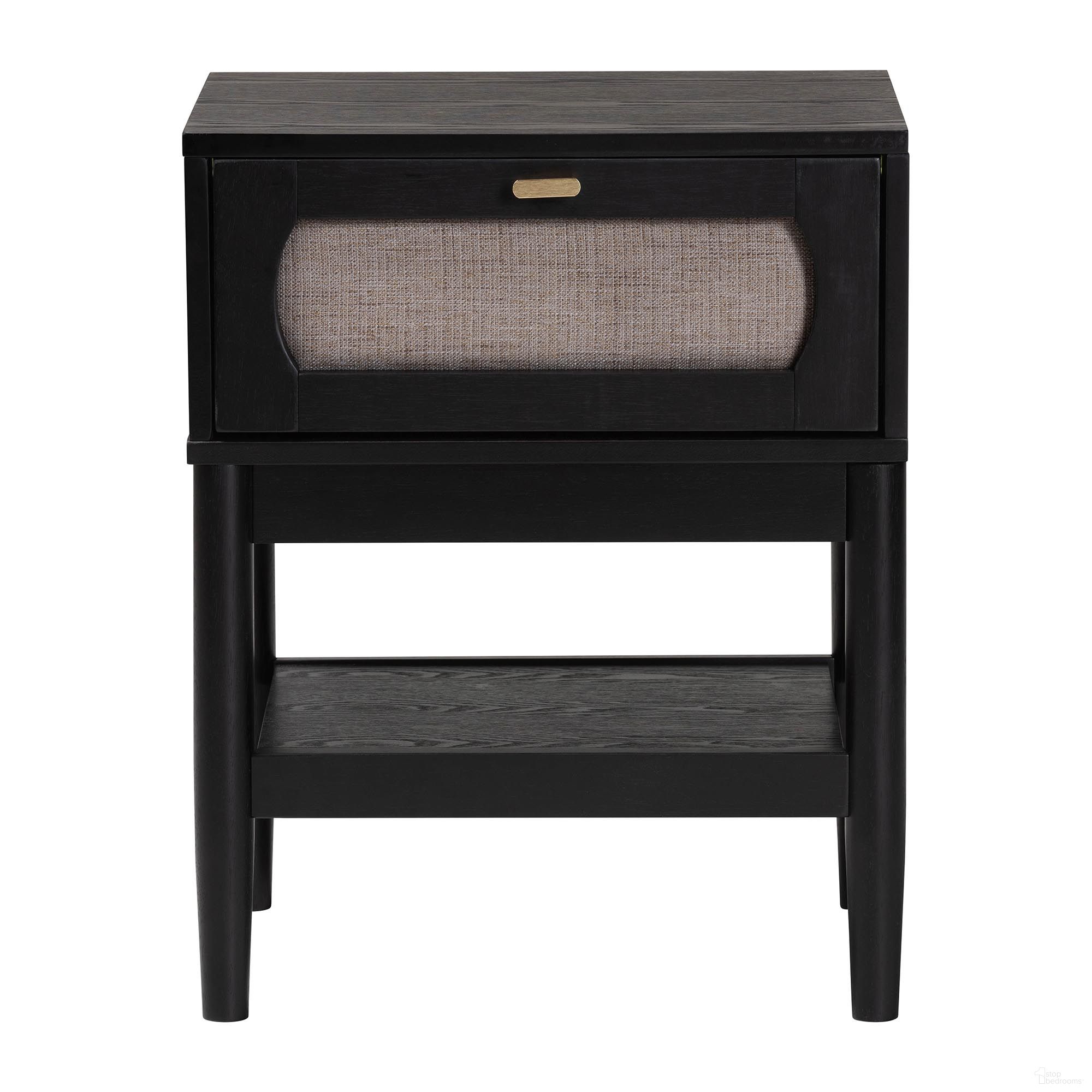 The appearance of Shirin Fabric and Wood 1-Drawer Nightstand In Black and Beige designed by Baxton Studio in the transitional interior design. This black and beige piece of furniture was selected by 1StopBedrooms from Shirin Collection to add a touch of cosiness and style into your home. Sku: MG9013-Sand Stone-FG2203-2/Black-1DW-NS. Material: Solid Rubberwood.