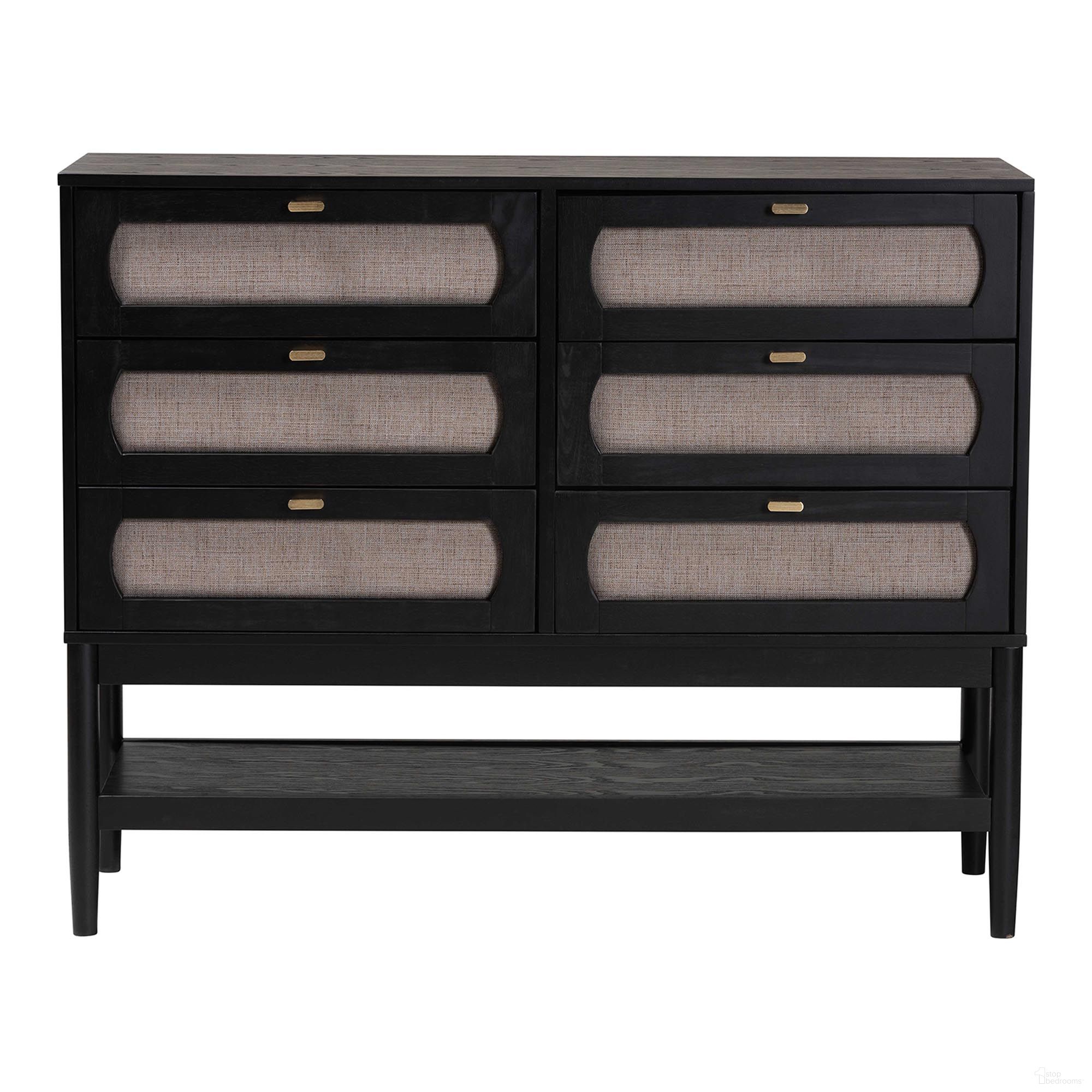 The appearance of Shirin Fabric and Wood 6-Drawer Dresser In Black and Beige designed by Baxton Studio in the transitional interior design. This black and beige piece of furniture  was selected by 1StopBedrooms from Shirin Collection to add a touch of cosiness and style into your home. Sku: MG9013-Sand Stone-FG2203-2/Black-6DW-Dresser. Material: Solid Rubberwood.