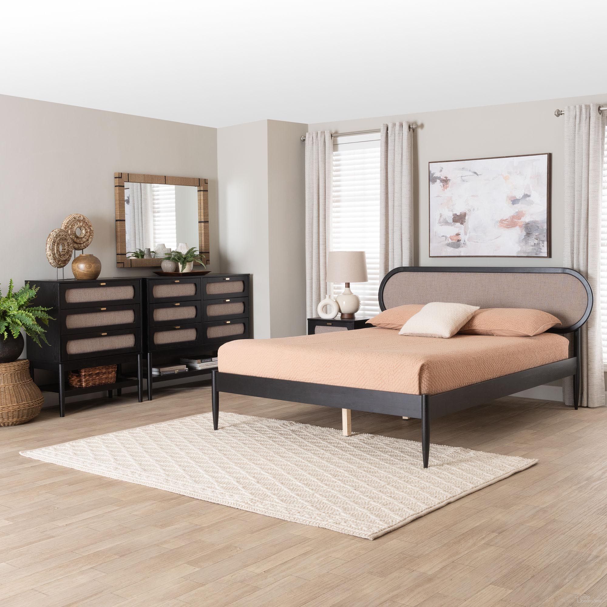 The appearance of Shirin Fabric and Wood Queen 4-Piece Bedroom Set In Black and Beige designed by Baxton Studio in the transitional interior design. This black and beige piece of furniture was selected by 1StopBedrooms from Shirin Collection to add a touch of cosiness and style into your home. Sku: Tammy-Sand Stone/Black-Queen-4PC Bedroom Set. Bed Size: Queen. Material: Solid Rubberwood.