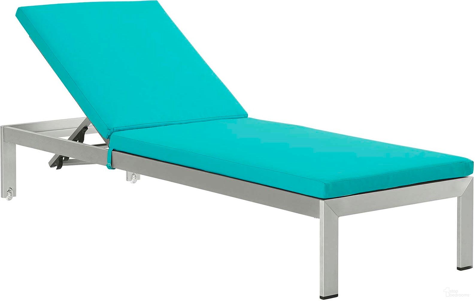The appearance of Shore Wicker Rattan Outdoor Patio Chaise with Cushions In Silver/Turquoise designed by Modway in the modern / contemporary interior design. This silver turquoise piece of furniture  was selected by 1StopBedrooms from Shore Collection to add a touch of cosiness and style into your home. Sku: EEI-2249-CUS-TRQ;EEI-2250-SLV-GRY. Material: Aluminum.