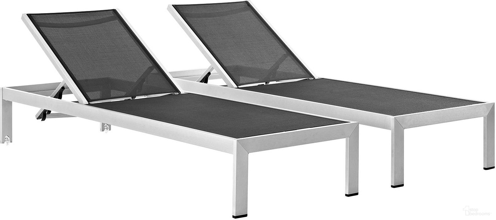Shore Silver and Black Chaise Outdoor Patio Aluminum Set of 2