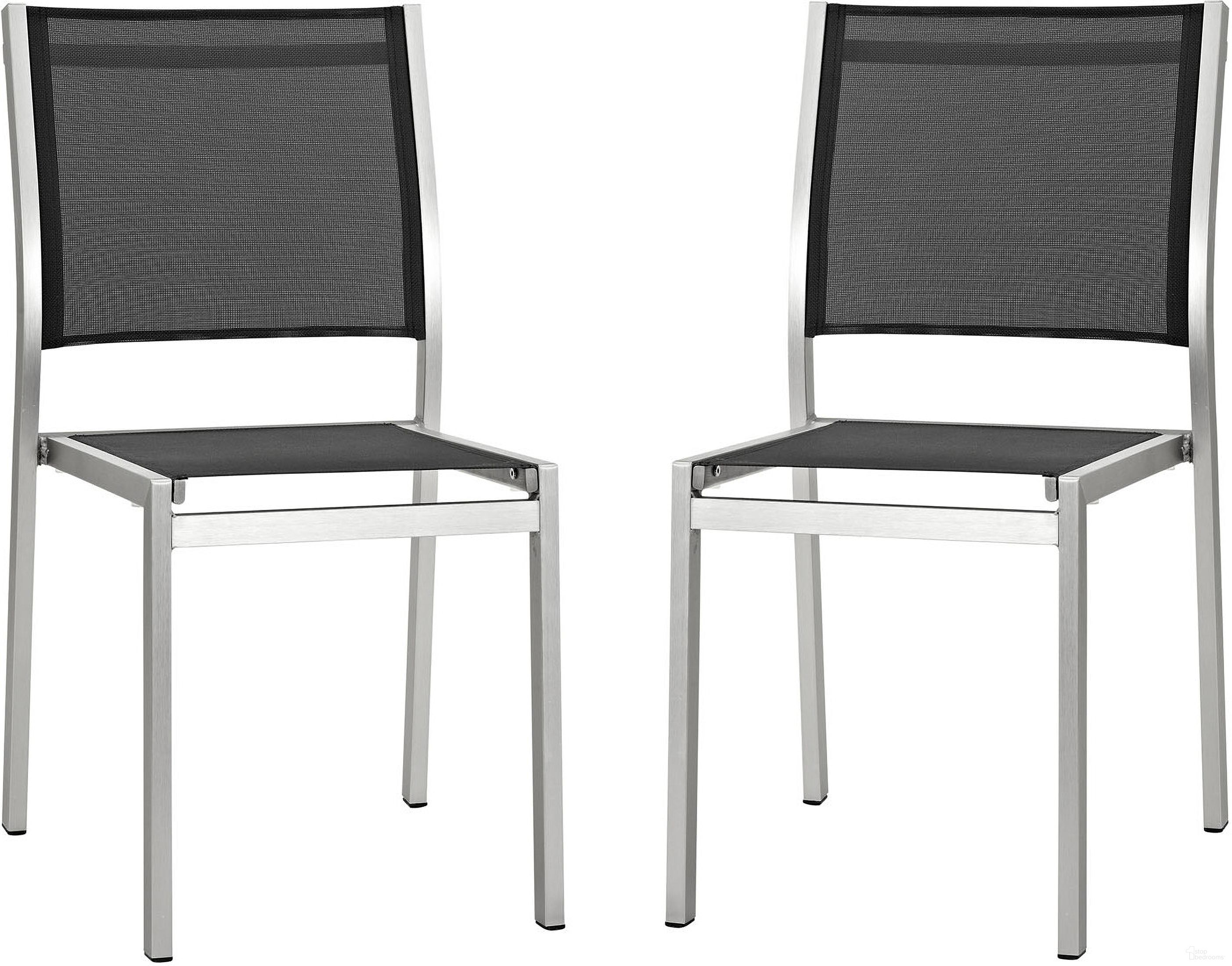 The appearance of Shore Silver and Black Side Chair Outdoor Patio Aluminum Set of 2 designed by Modway in the modern / contemporary interior design. This silver and black piece of furniture was selected by 1StopBedrooms from Shore Collection to add a touch of cosiness and style into your home. Sku: EEI-2585-SLV-BLK-SET. Material: Aluminum.