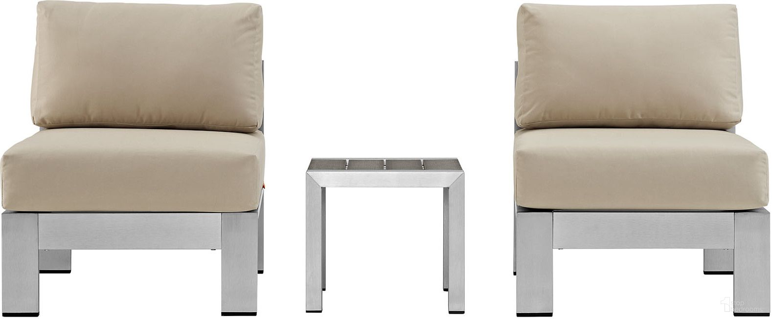 The appearance of Shore Silver Beige 3 Piece Outdoor Patio Aluminum Sectional Sofa Set EEI-2598-SLV-BEI designed by Modway in the modern / contemporary interior design. This silver beige piece of furniture was selected by 1StopBedrooms from Shore Collection to add a touch of cosiness and style into your home. Sku: EEI-2248-SLV-GRY;EEI-2263-SLV-BEI;EEI-2263-SLV-BEI. Material: Wood.
