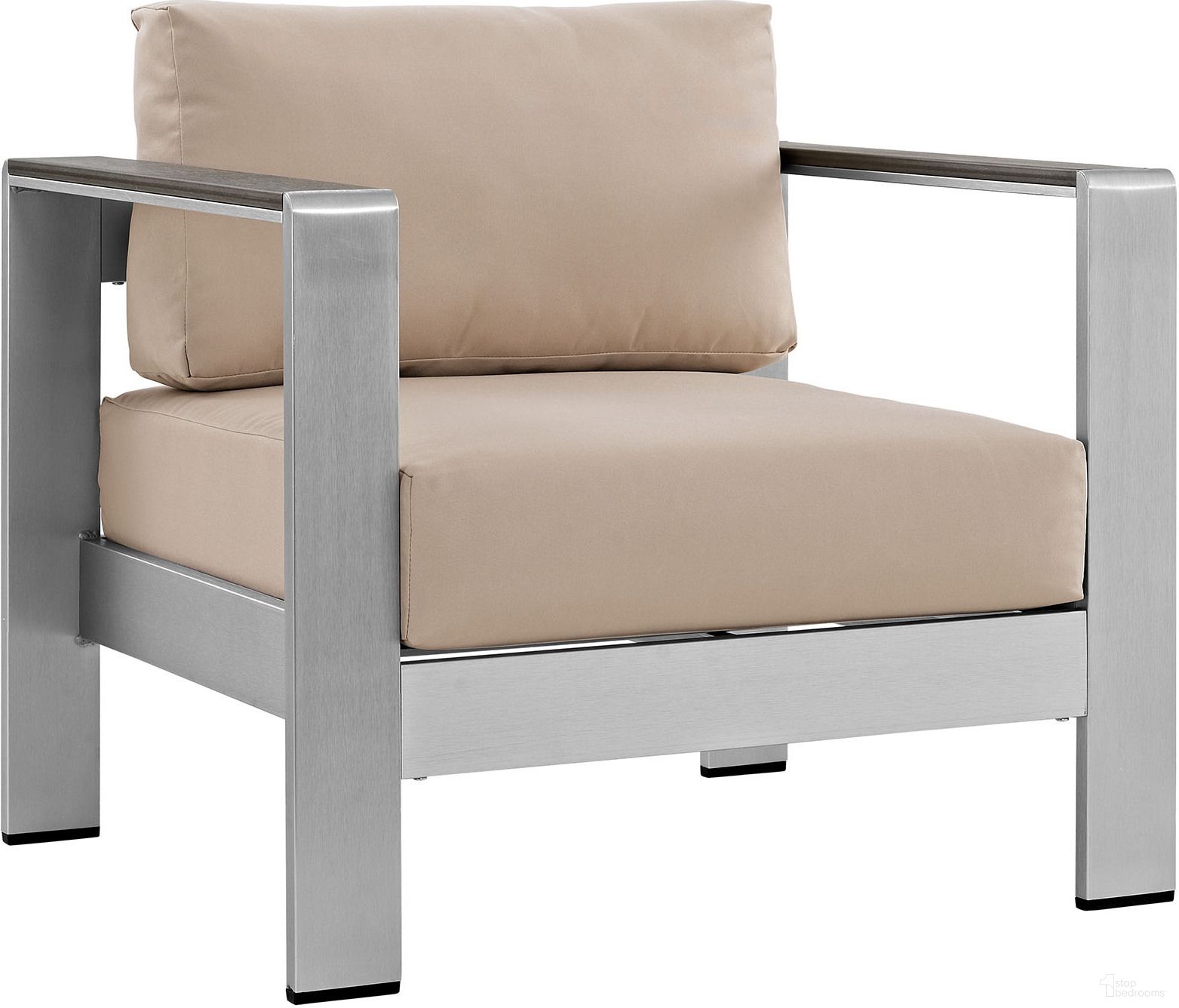 Shore Silver Beige Outdoor Patio Aluminum Arm Chair