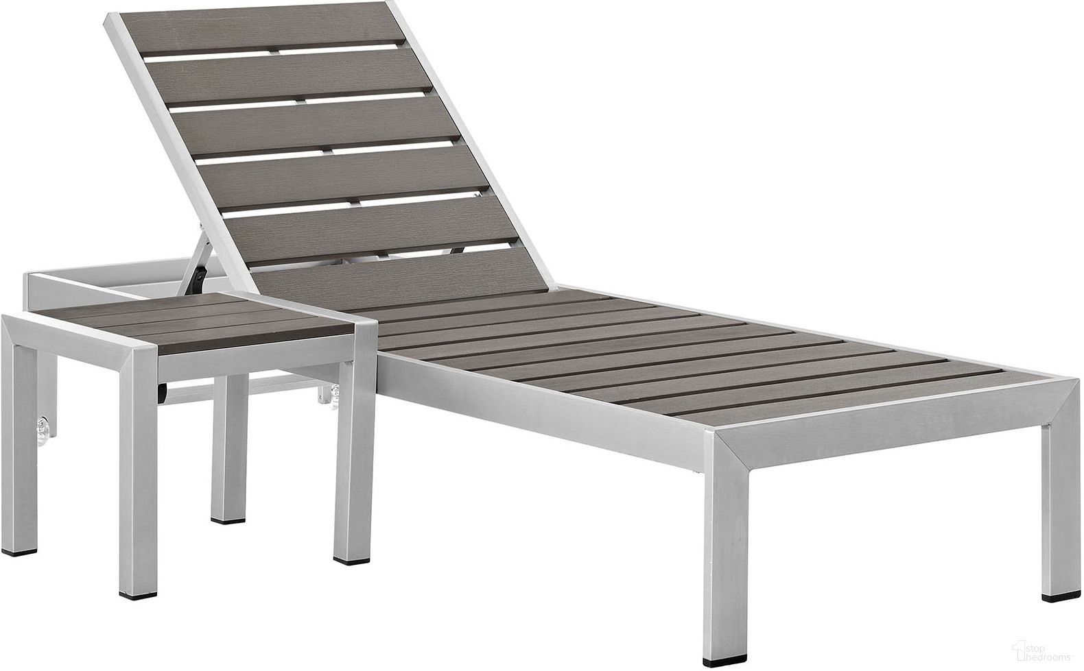 The appearance of Shore Silver Gray 2 Piece Outdoor Patio Aluminum Set EEI-2465-SLV-GRY-SET designed by Modway in the modern / contemporary interior design. This silver gray piece of furniture was selected by 1StopBedrooms from Shore Collection to add a touch of cosiness and style into your home. Sku: EEI-2247-SLV-GRY;EEI-2248-SLV-GRY. Material: Wood.