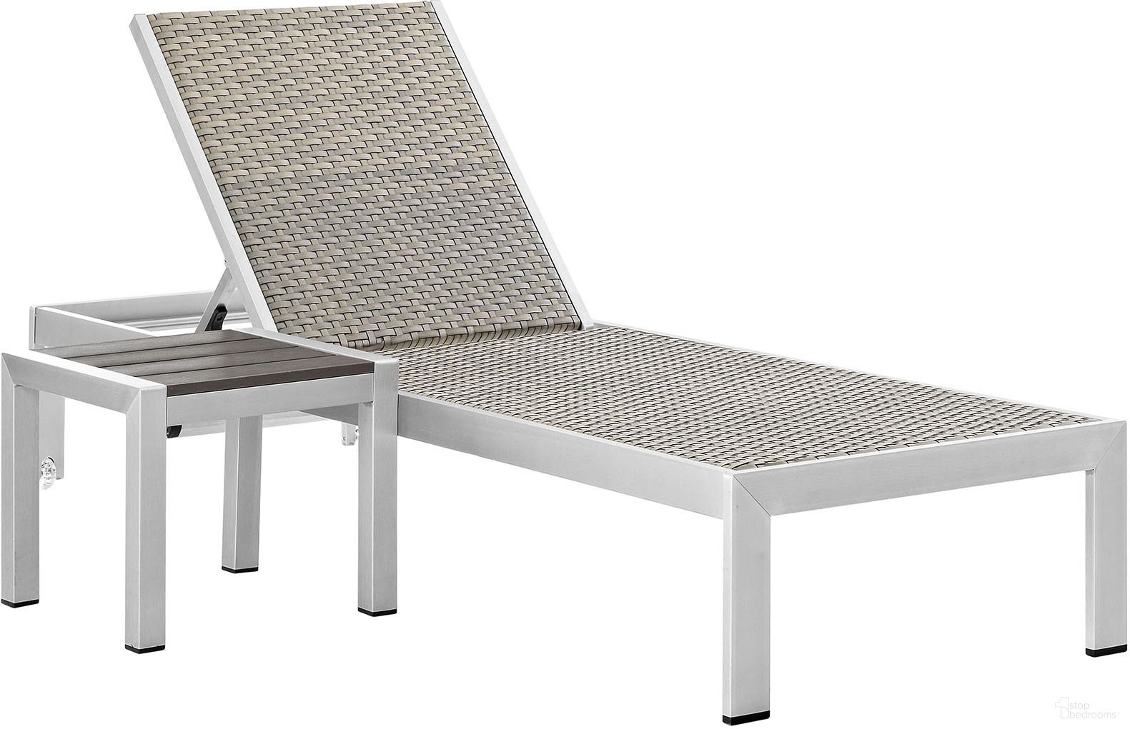The appearance of Shore Silver Gray 2 Piece Outdoor Patio Set designed by Modway in the modern / contemporary interior design. This silver gray piece of furniture was selected by 1StopBedrooms from Shore Collection to add a touch of cosiness and style into your home. Sku: EEI-2248-SLV-GRY;EEI-2250-SLV-GRY. Material: Aluminum.