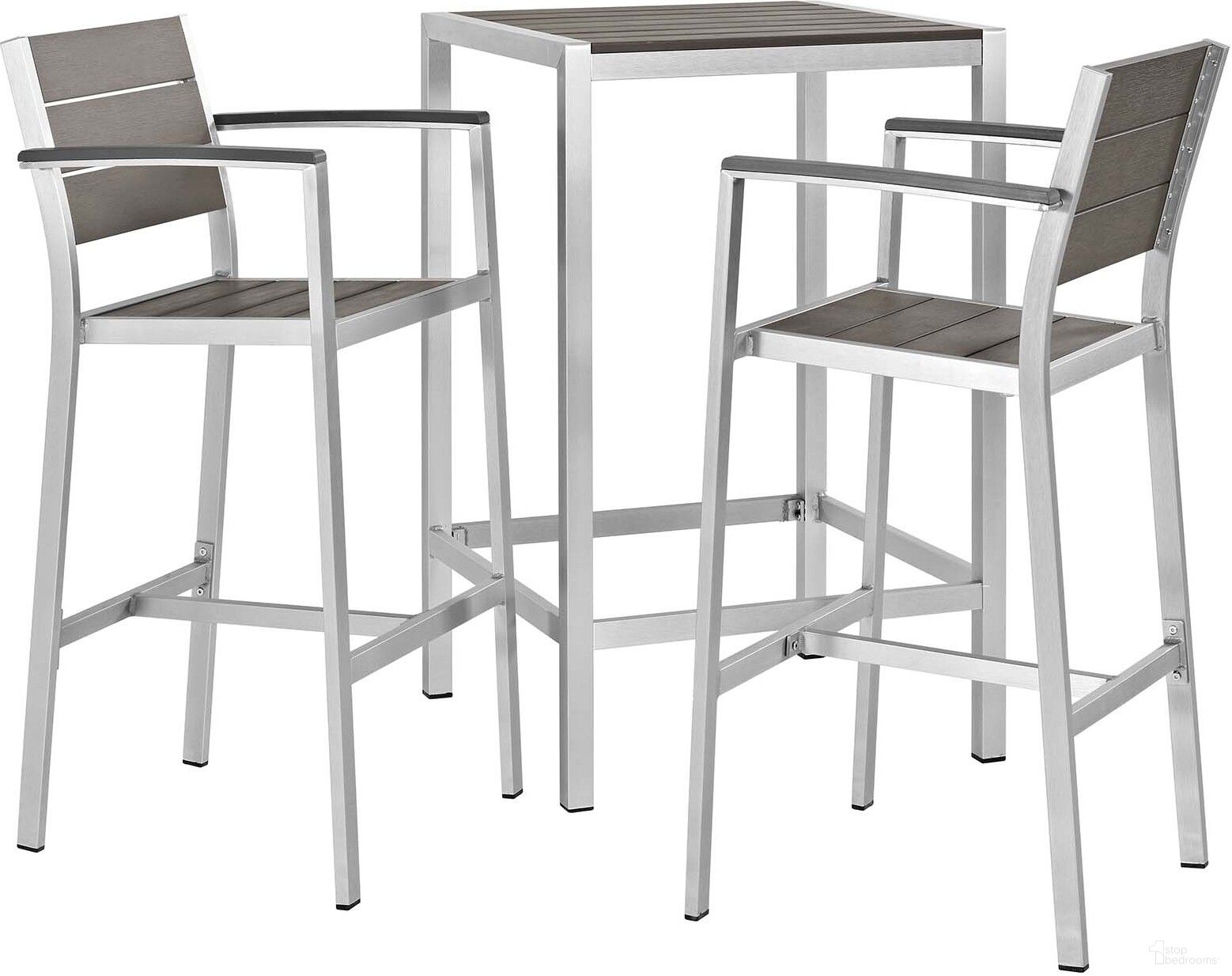 Shore Silver Gray 3 Piece Patio Aluminum Outdoor Pub Set EEI-3157-SLV-GRY-SET