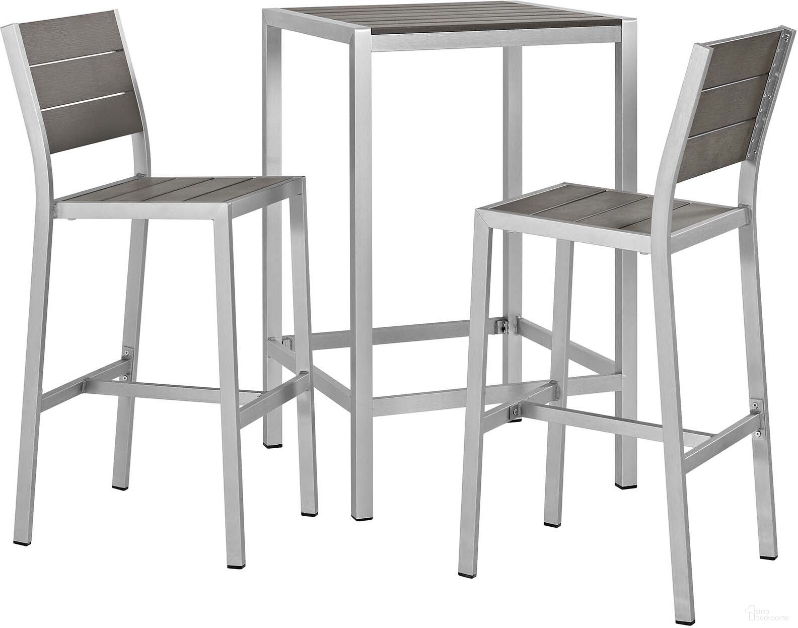 Shore Silver Gray 3 Piece Patio Aluminum Outdoor Pub Set EEI-3158-SLV-GRY-SET