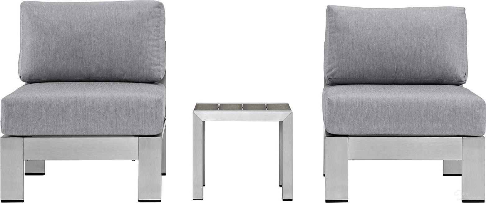 The appearance of Shore Silver Gray 3 Piece Outdoor Patio Aluminum Sectional Sofa Set designed by Modway in the modern / contemporary interior design. This silver gray piece of furniture  was selected by 1StopBedrooms from Shore Collection to add a touch of cosiness and style into your home. Sku: EEI-2248-SLV-GRY;EEI-2263-SLV-GRY;EEI-2263-SLV-GRY. Material: Wood.