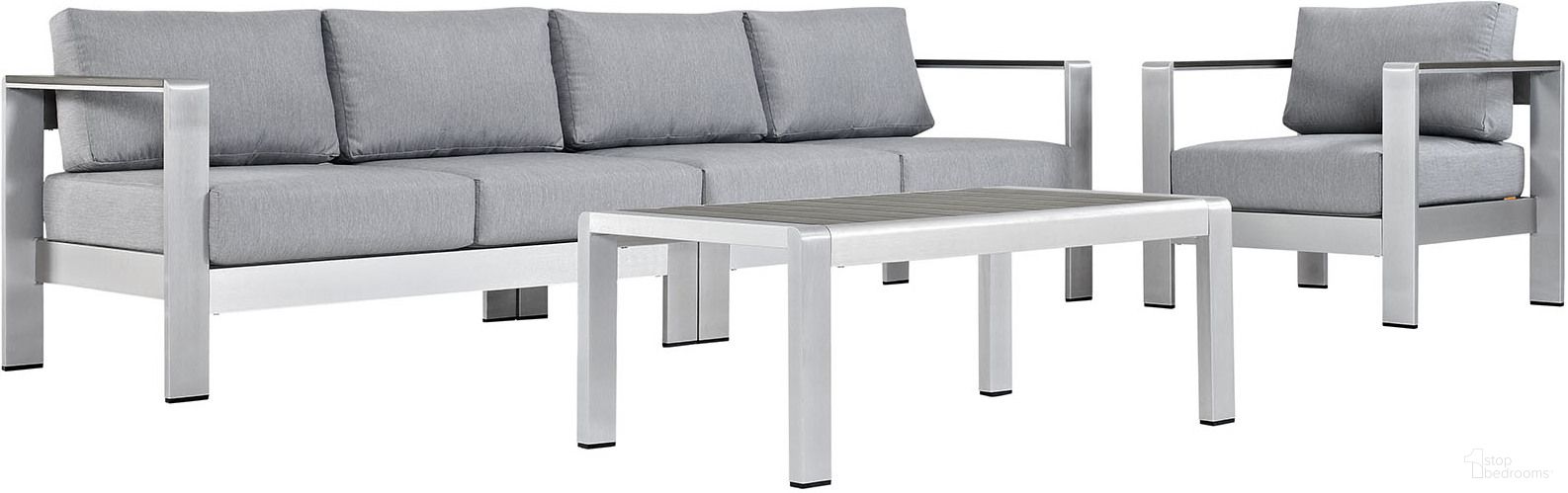 Shore Silver Gray 4 Piece Outdoor Patio Aluminum Sectional Sofa Set EEI-2563-SLV-GRY